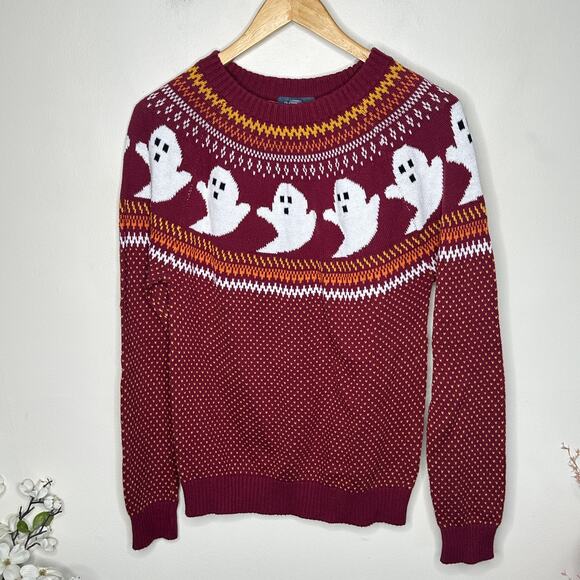 MODCLOTH You've Been Ghosted Fair Isle Sweater Red Sz S $79 {PP45} - Picture 2 of 5